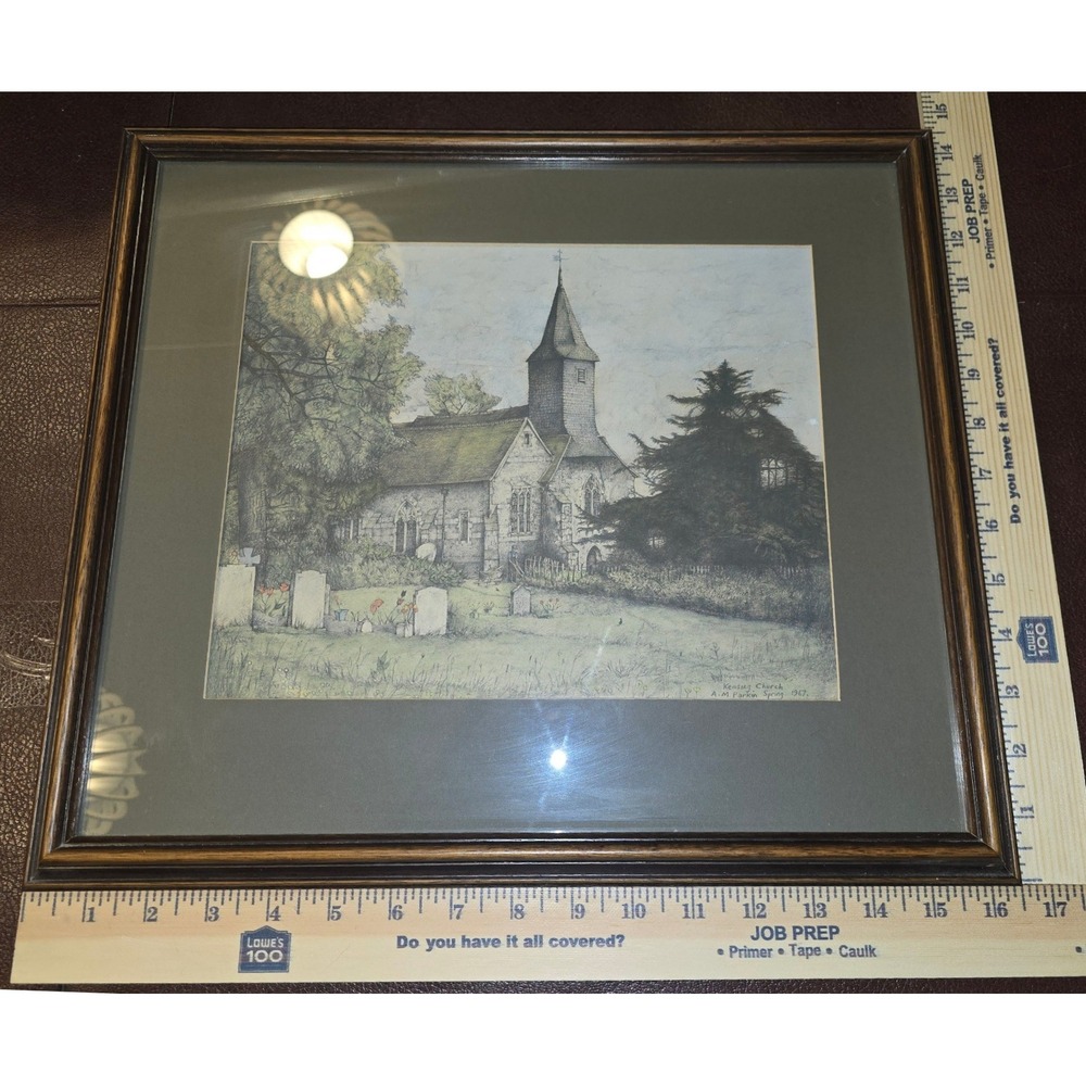 A.M. Parkin Kemsing Church Hand-Coloured Print 1967‎ Framed Art Kent England